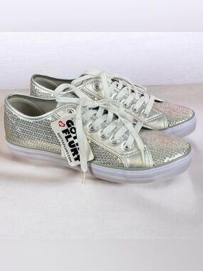 Gotta Flurt Disco 11 Metallic Silver Sequin Low-Top Dance Canvas Sneakers Sz 9